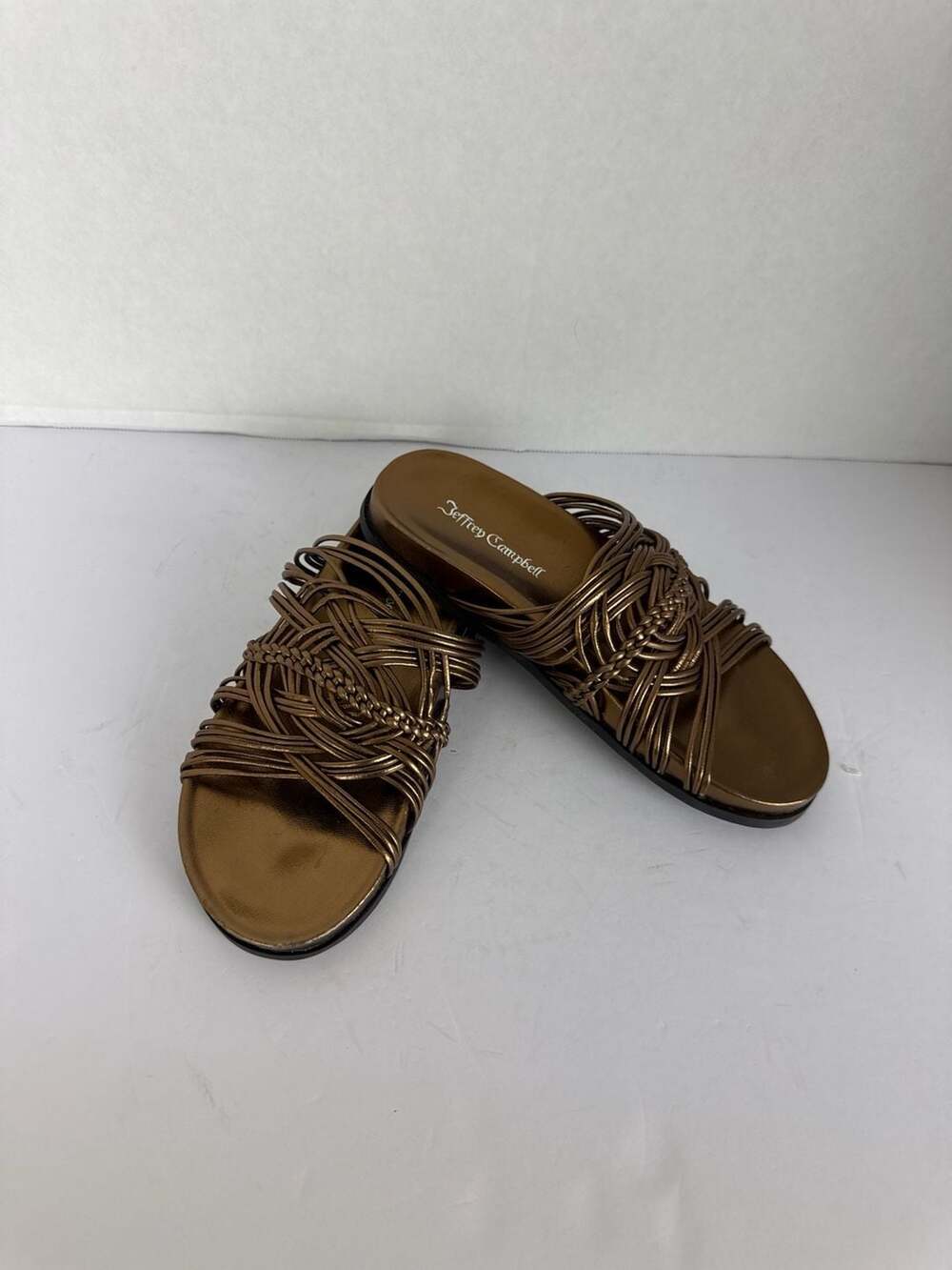 Jeffrey Campbell Intwined Metallic Bronze Slide Sandals